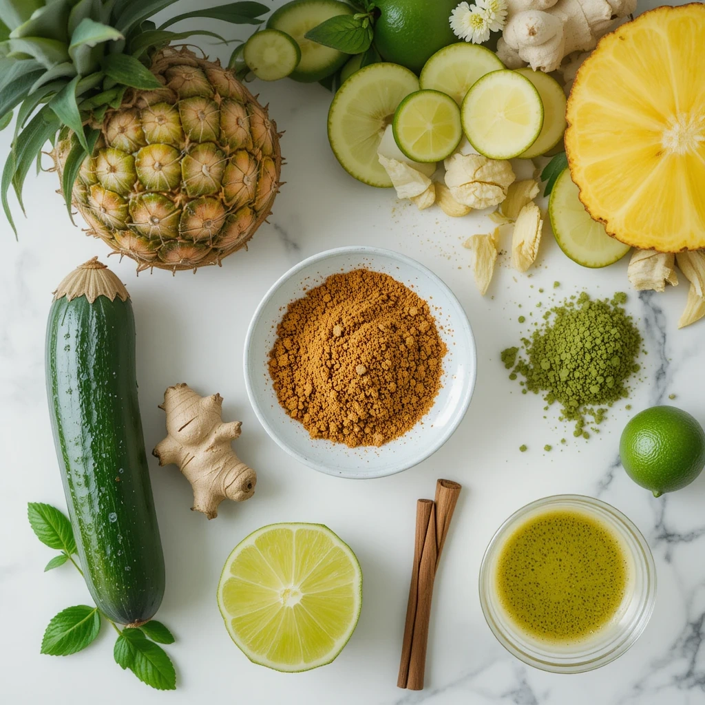 Ingrédients pour jus détox vert maison