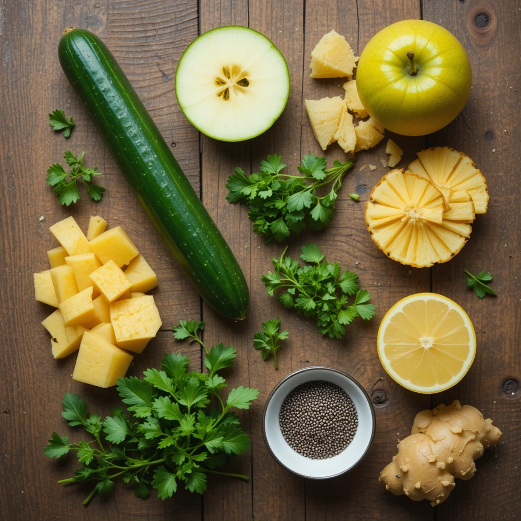 Ingrédients frais du jus Manjaro détox