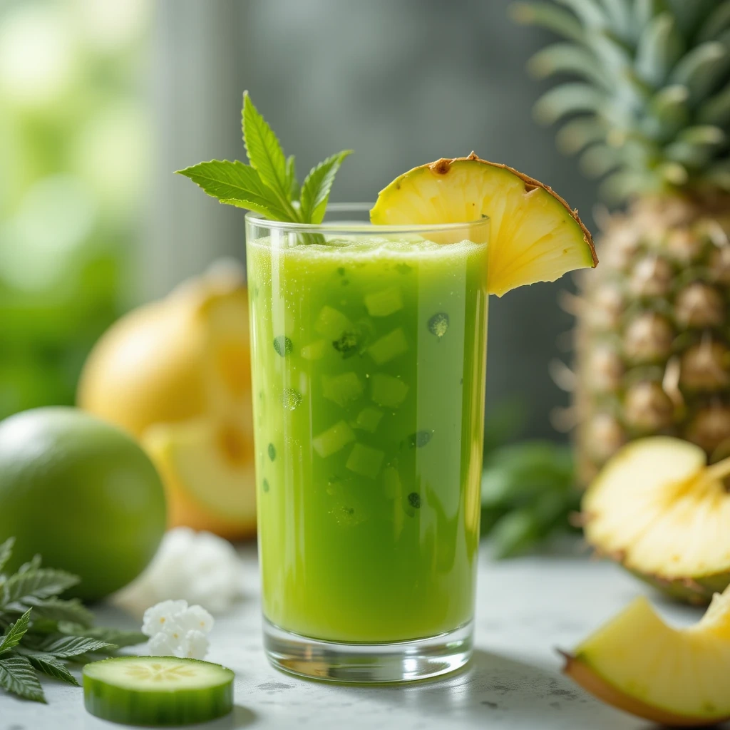 Jus Manjaro vert brûle-graisses à l’ananas et pomme verte