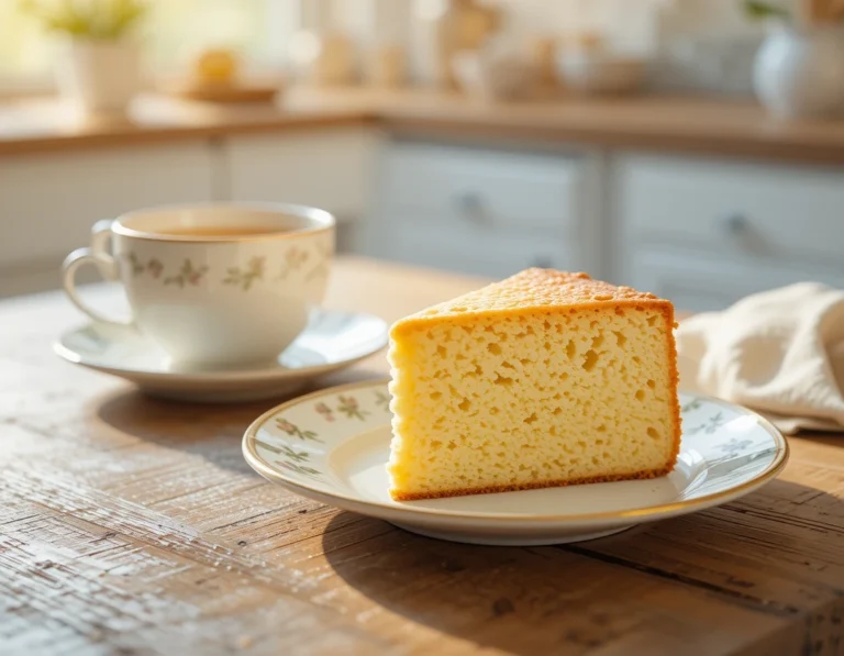 Gâteau au yaourt facile à l’huile d’olive et vanille sur une table rustique