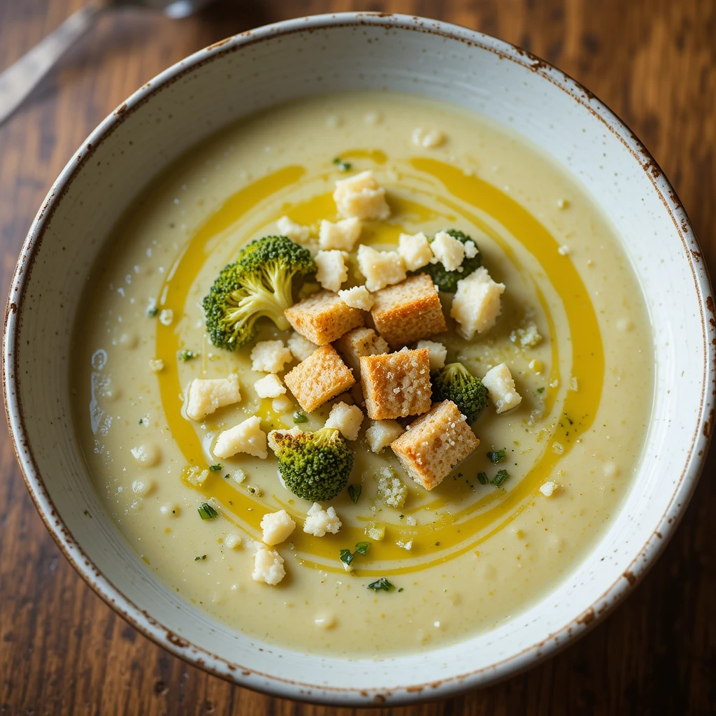 La Meilleure Soupe de Brocolis et Gorgonzola aux Croûtons de Blé Entier