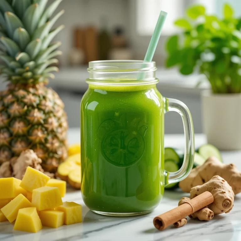 Jus détox vert à l’ananas, concombre, gingembre et cannelle