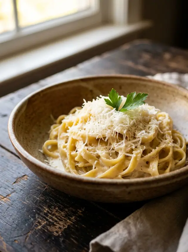 Recette de Fettuccine au Parmesan crémeuse dans un plat de service