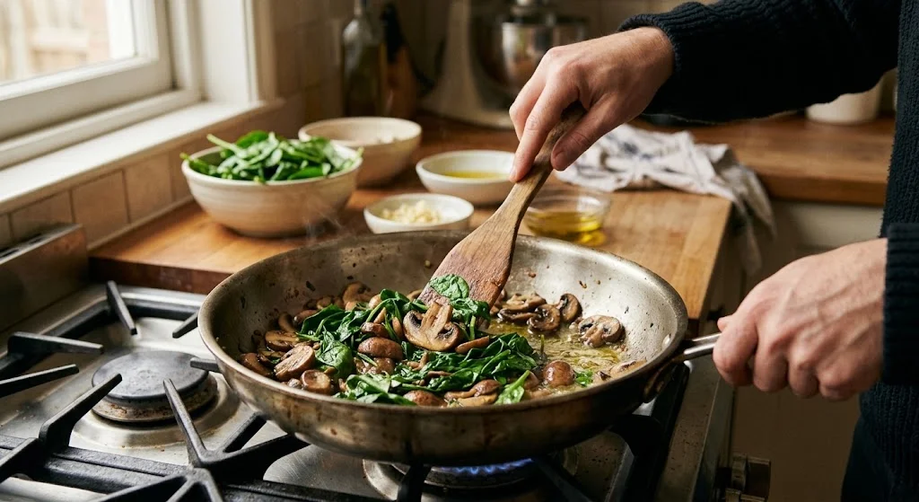 tarte aux épinards et champignons